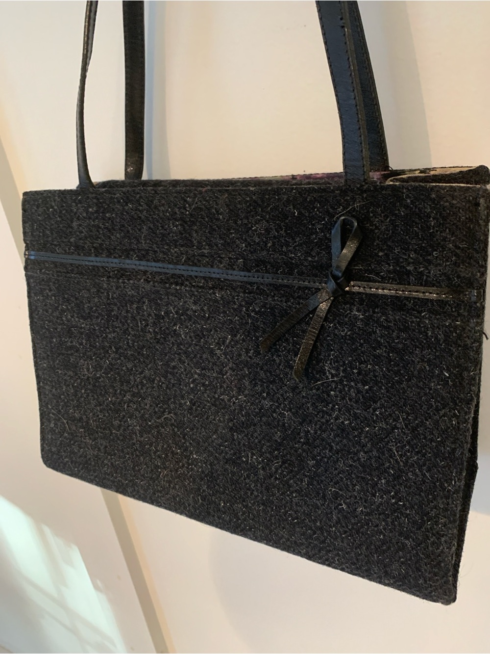 Authentic Kate Spade grey wool handbag with leather accents